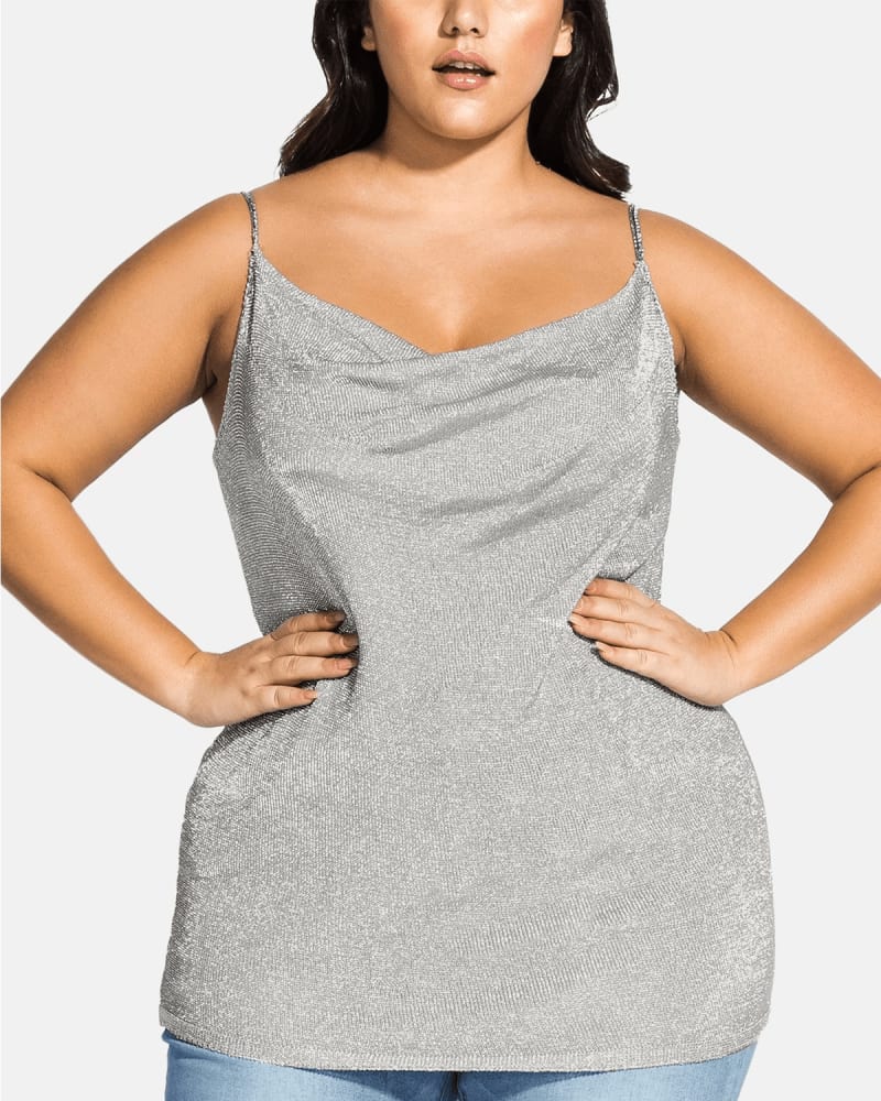 Front of a model wearing a size 24W City Chic Women's Trendy Plus Size Cowlneck Top Gray Size 24W in Gray by City Chic. | dia_product_style_image_id:311063